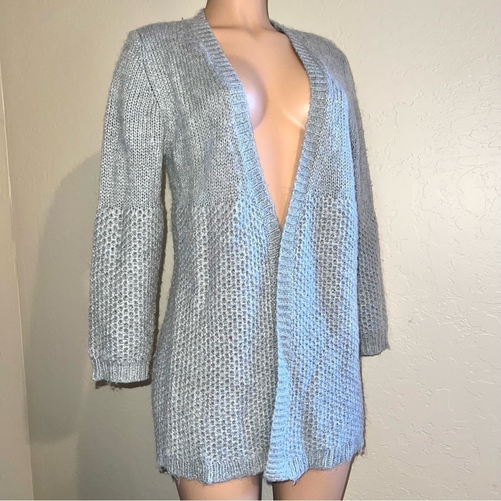 Sundance Light Gray Open Front Knit Cardigan